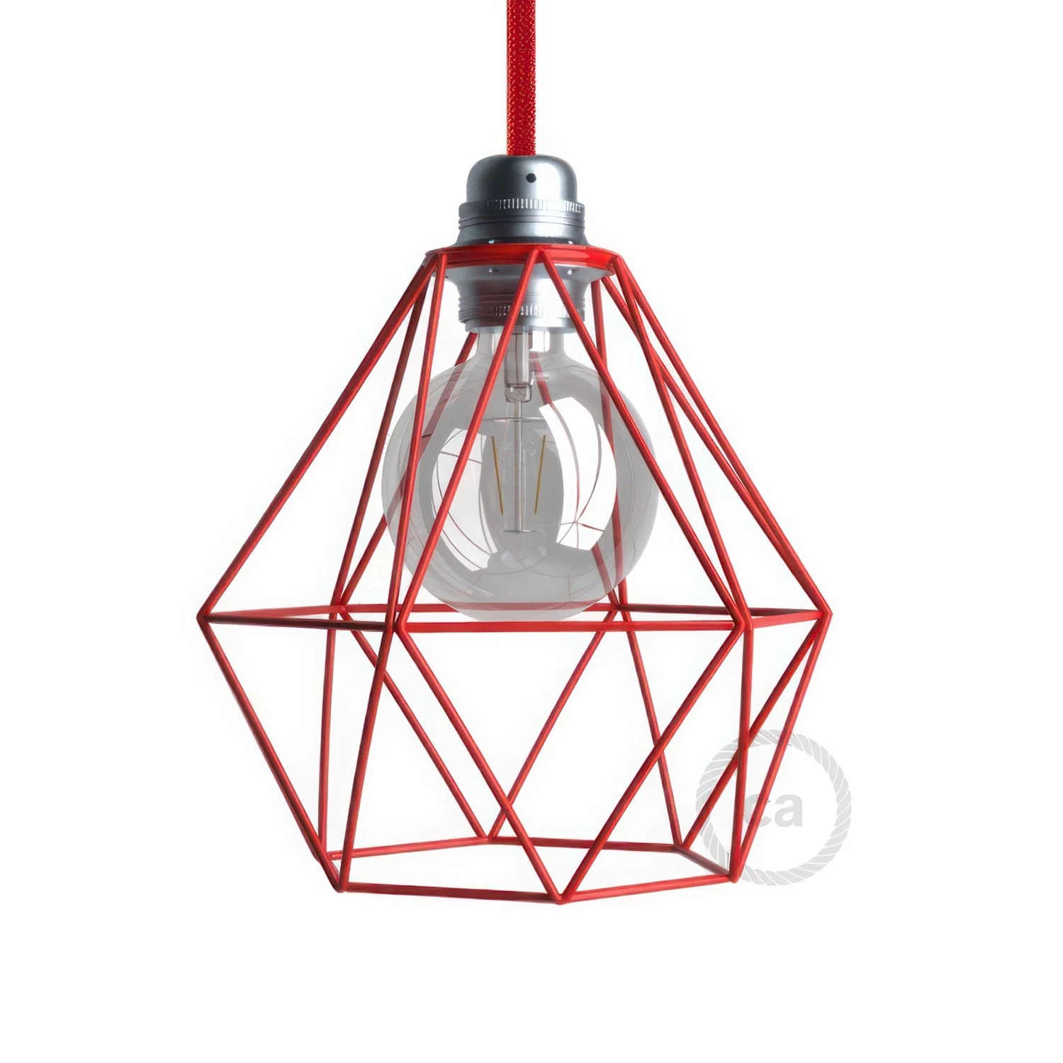 Diamond Cage Metal Pendant Shade | Sleek Industrial Look - Red
