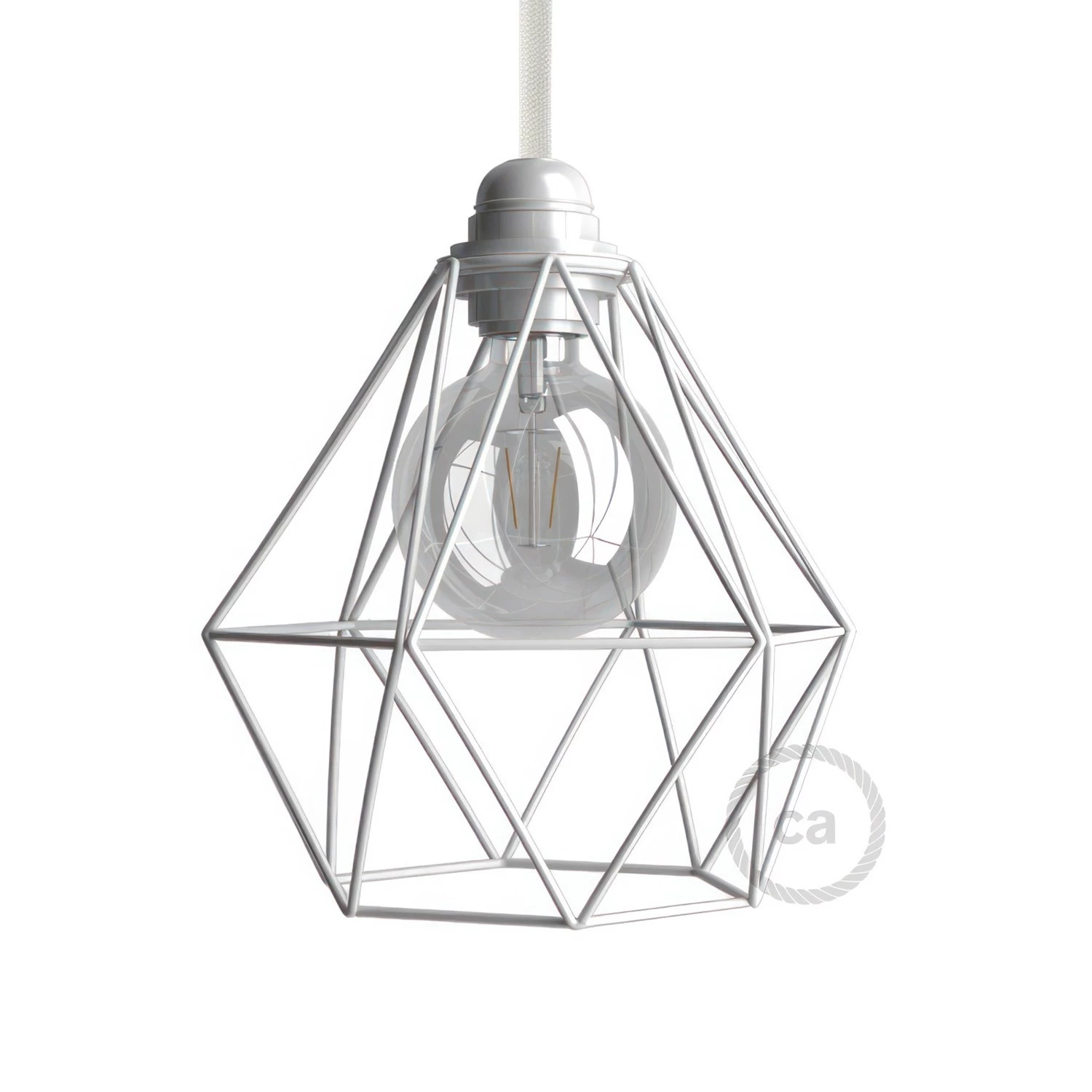 Diamond Cage Metal Pendant Shade | Sleek Industrial Look - White