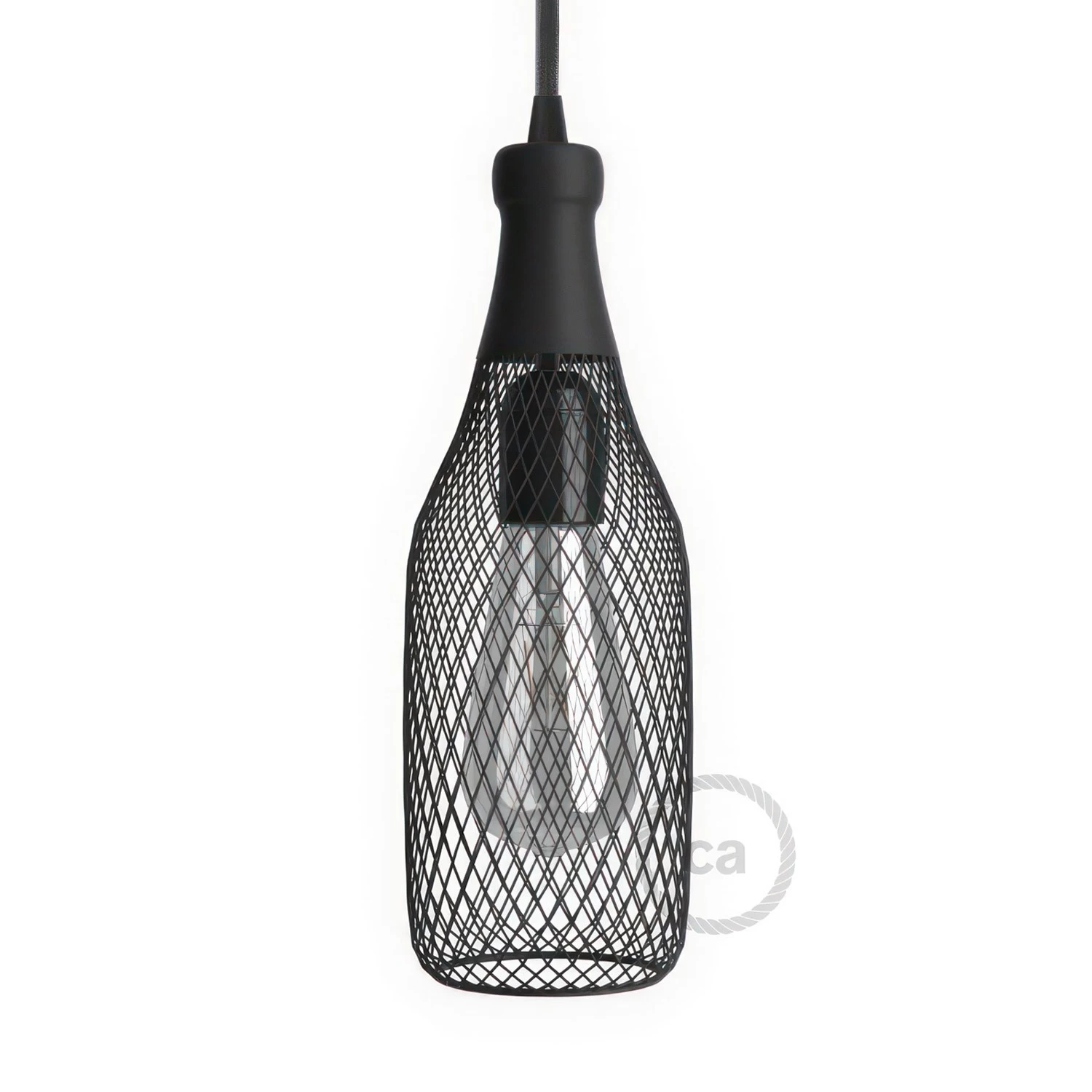 Magnum Bottle Mesh Cage Pendant Shade | Artisan Metalwork - Black