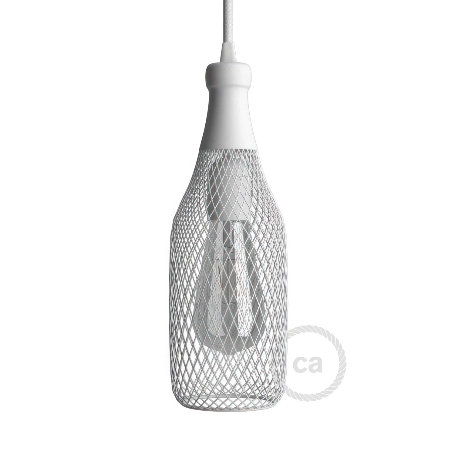 Magnum Bottle Mesh Cage Pendant Shade | Artisan Metalwork - White