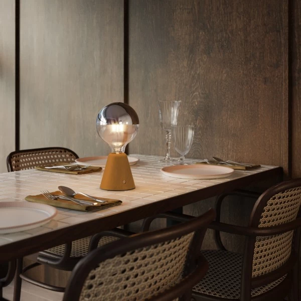 Portable and rechargeable Cabless01 LED lamp with Silver Half Sphere Globe light bulb