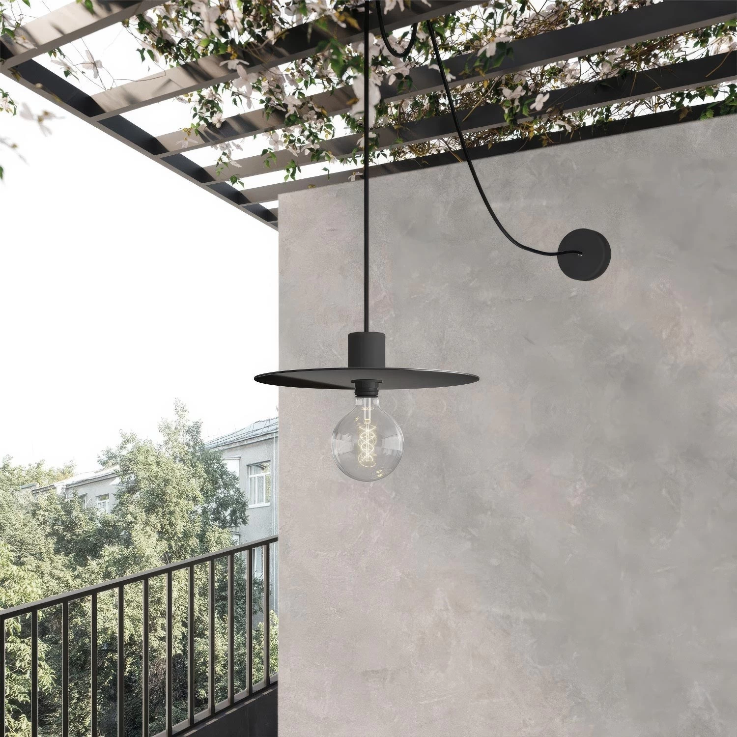 EIVA ELEGANT Pendant light with 16,4ft fabric cable, Ellepì lampshade, ceiling canopy and socket for wet locations
