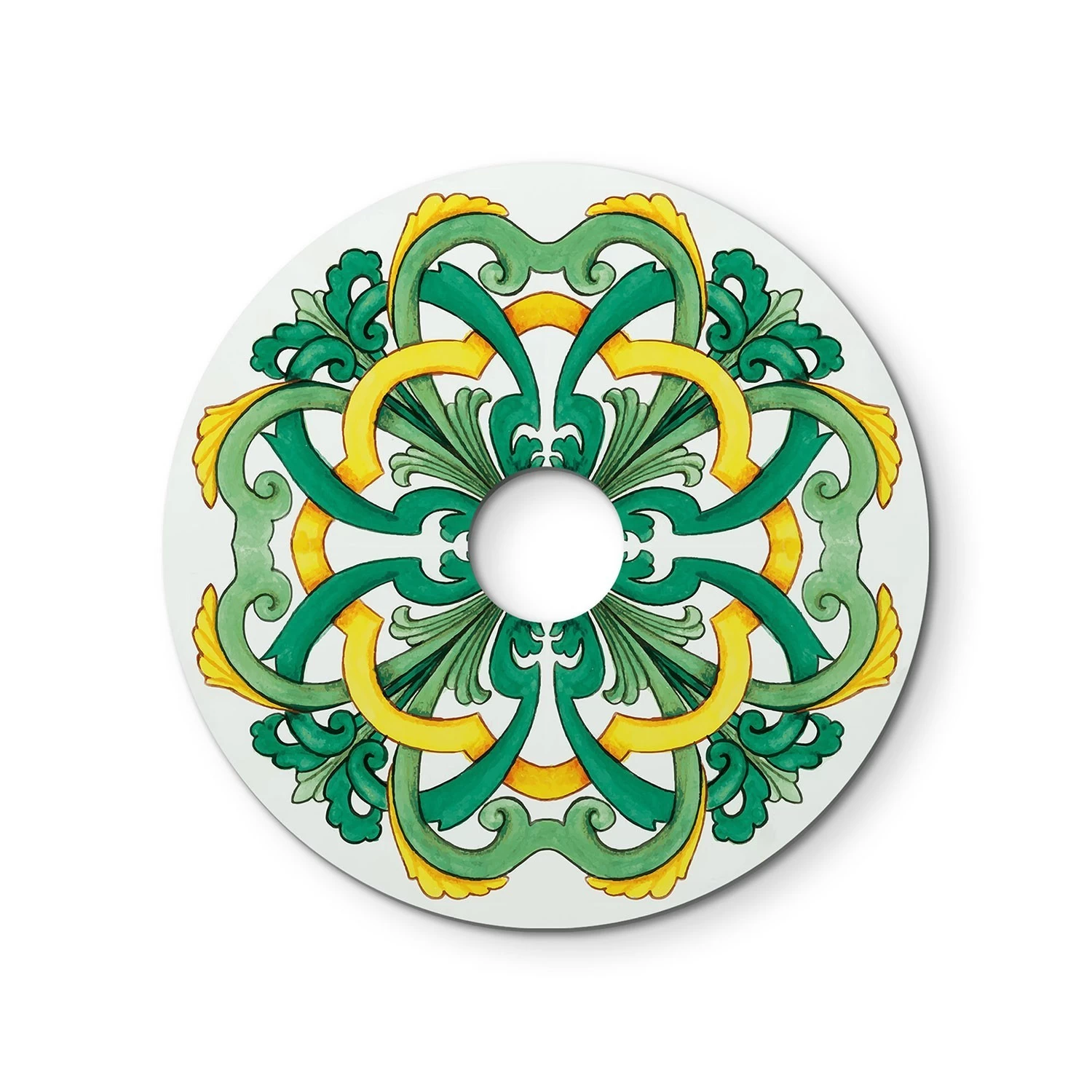 Mini Ellepì 'Maioliche' flat lampshade ideal for suspension and wall lamps or for string lights, 9,4" diameter - Made in Italy - Majolica Yellow - Green
