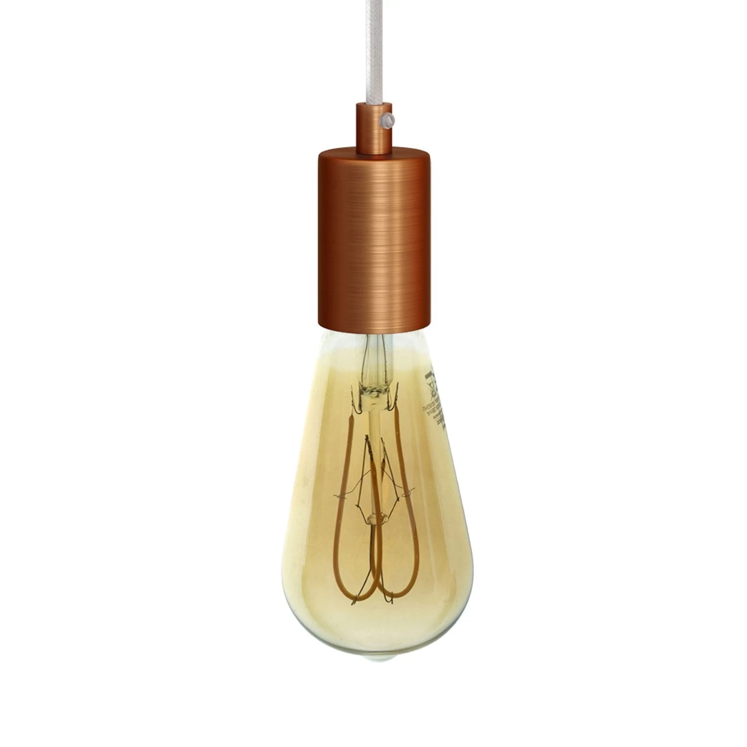 Pendant lamp with textile cable and satin metal details - Brushed copper