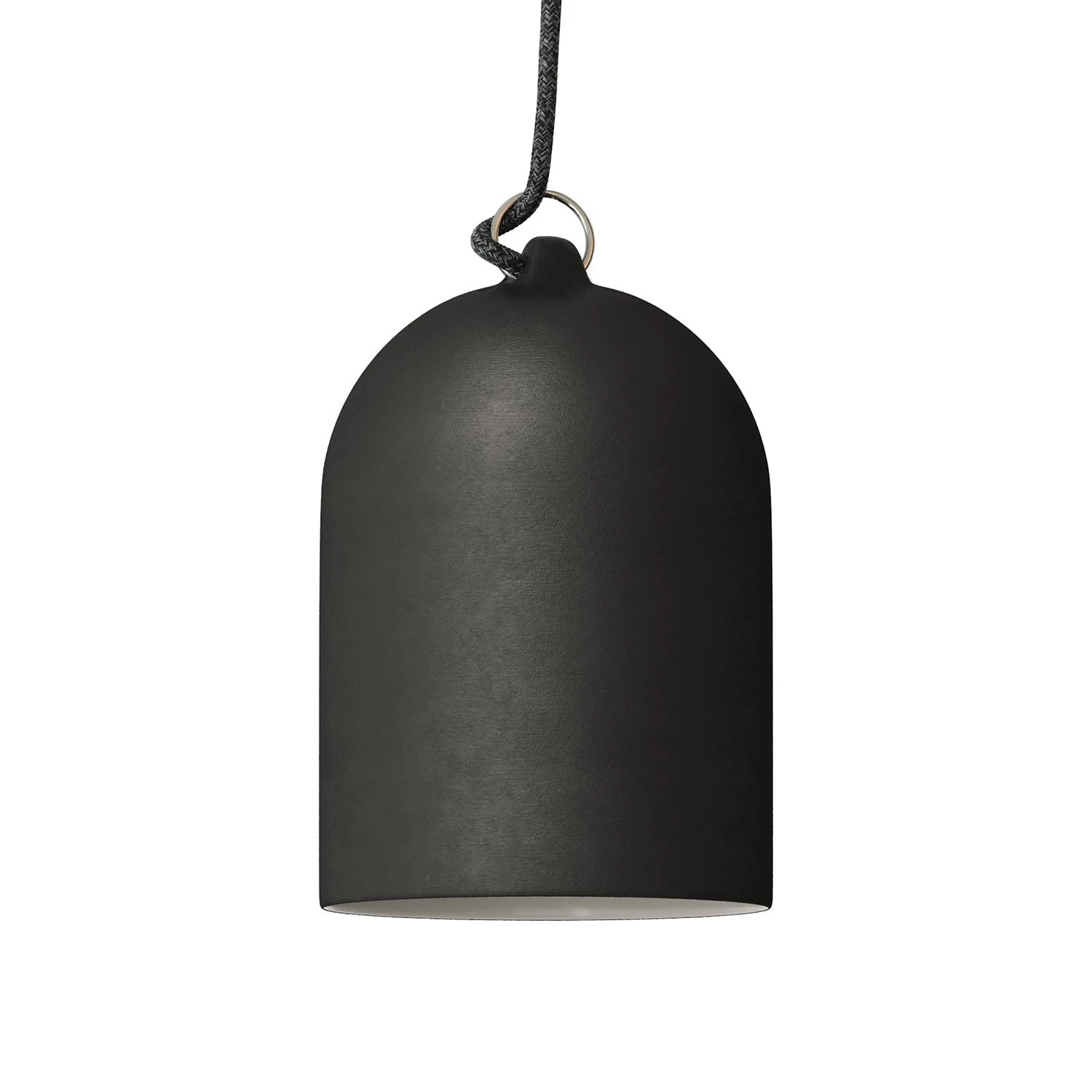 Pendant lamp with textile cable and lampshade Mini Bell XS ceramic shade - Blackboard - White