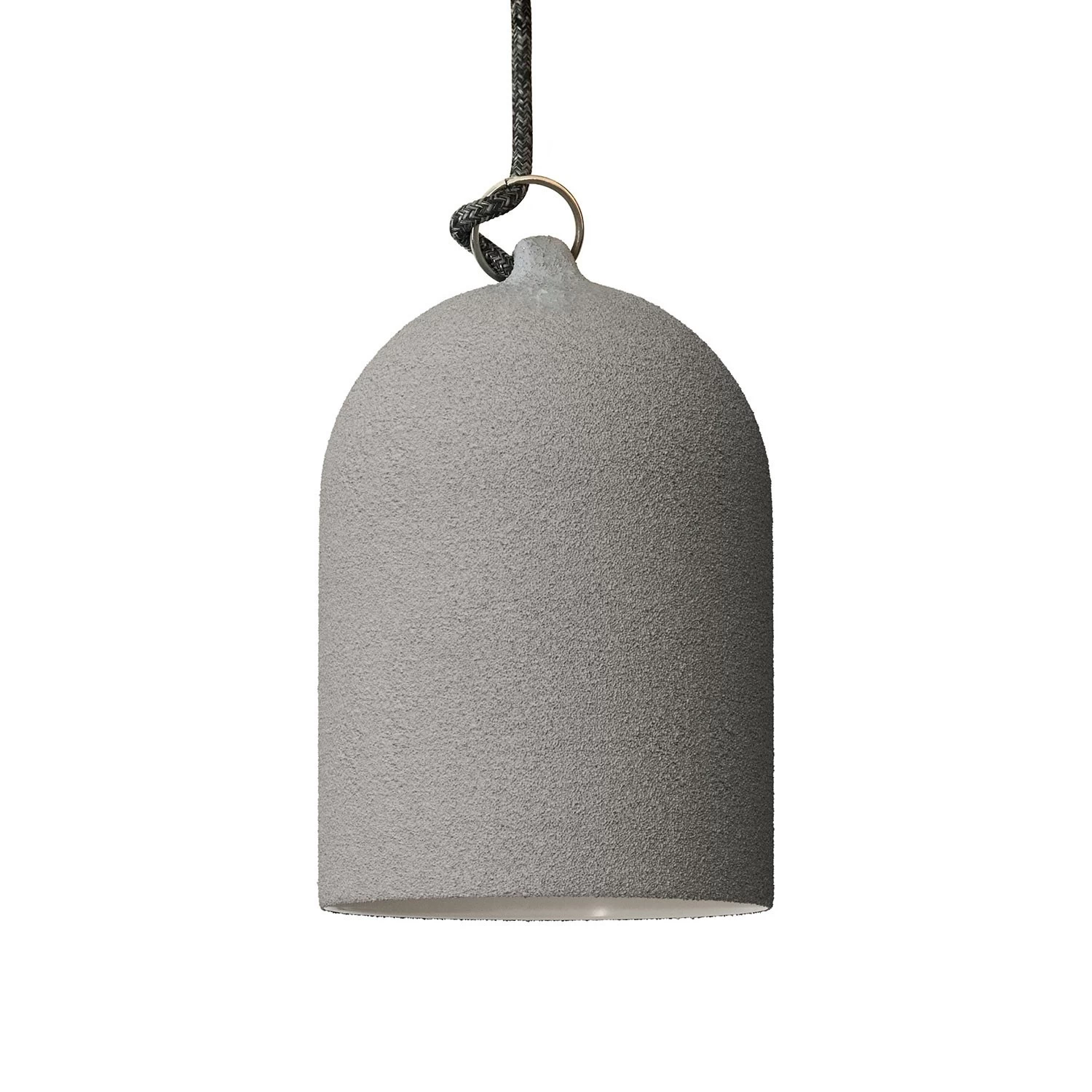 Pendant lamp with textile cable and lampshade Mini Bell XS ceramic shade - Cement effect - White