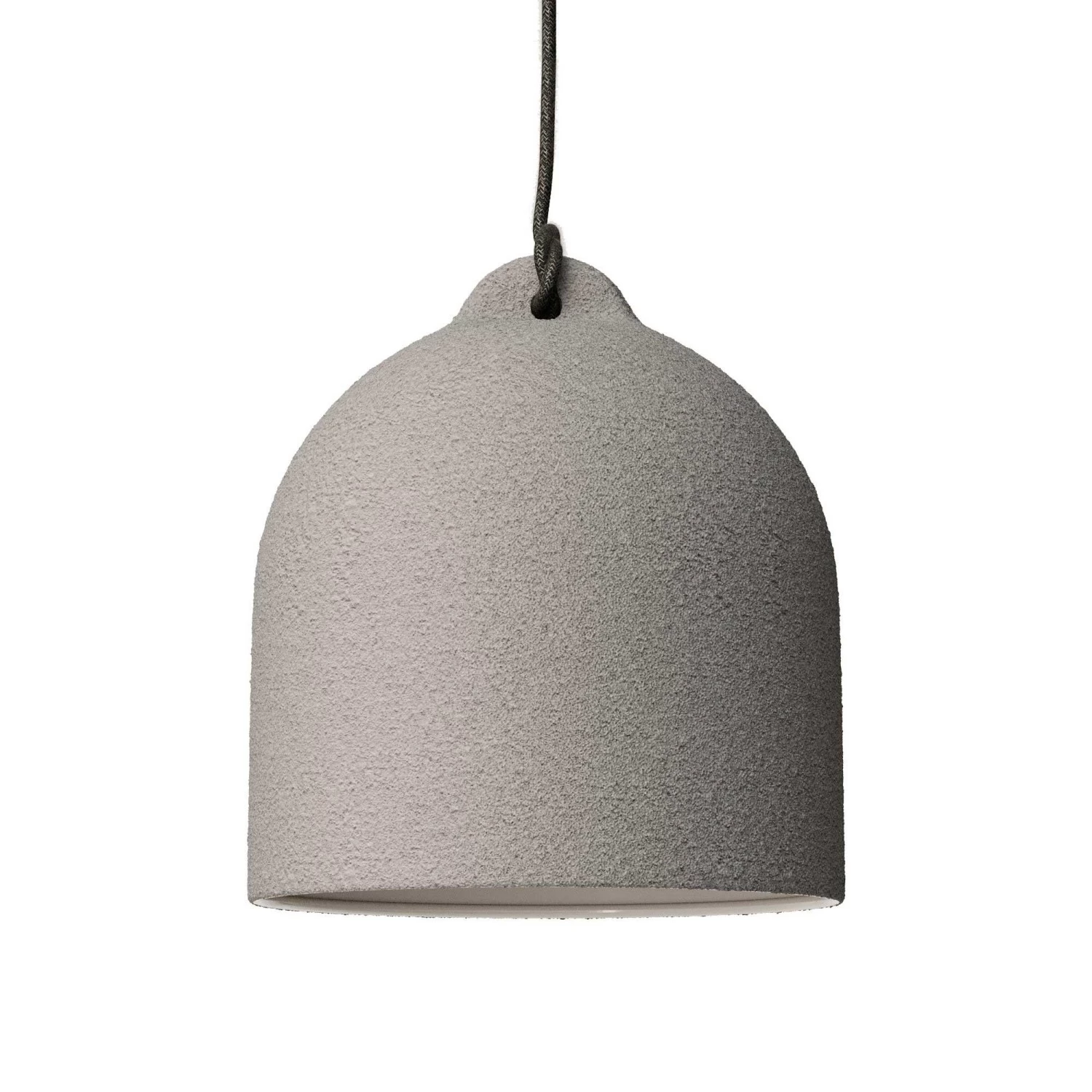 Pendant lamp with textile cable and lampshade Bell M in ceramic - Cement effect - White