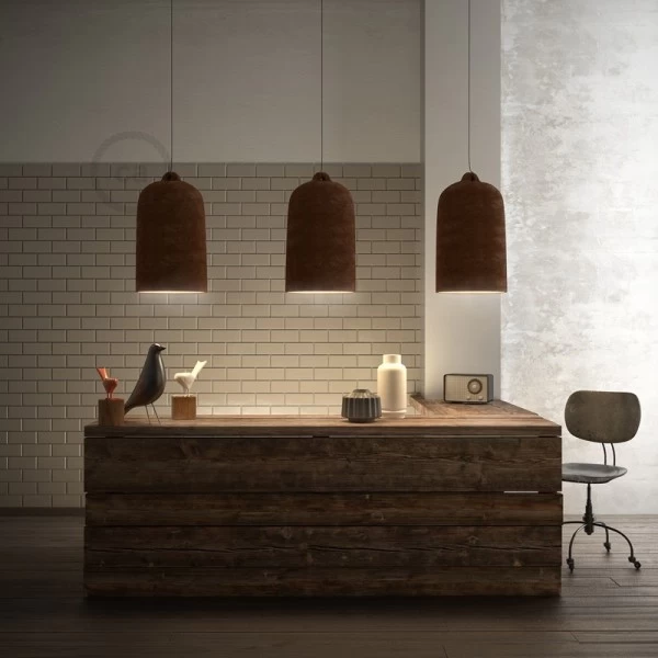 Pendant lamp with textile cable and Bell XL ceramic lampshade