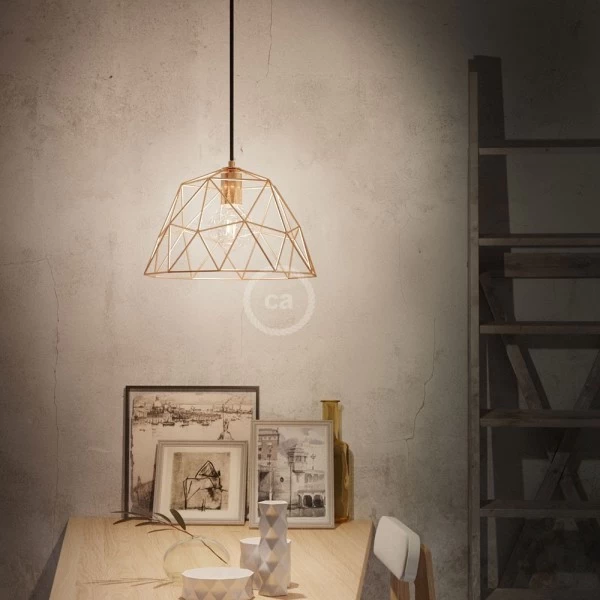 Pendant lamp with textile cable, Dome lampshade and metal details