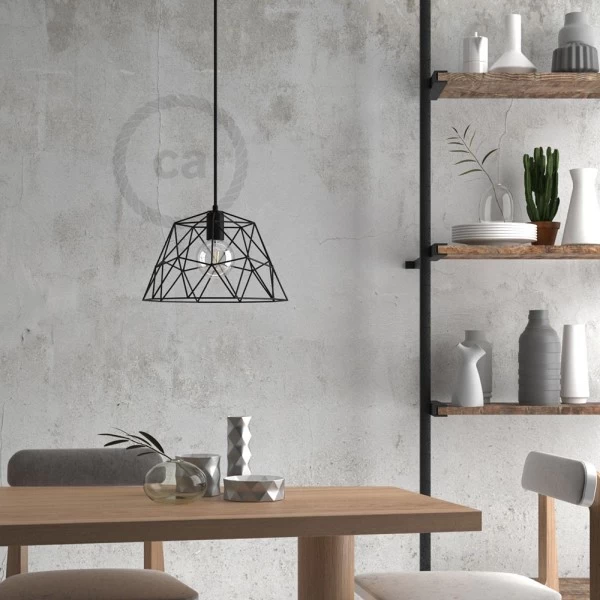 Pendant lamp with textile cable, Dome lampshade and metal details