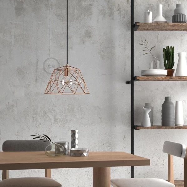 Pendant lamp with textile cable, Dome lampshade and metal details