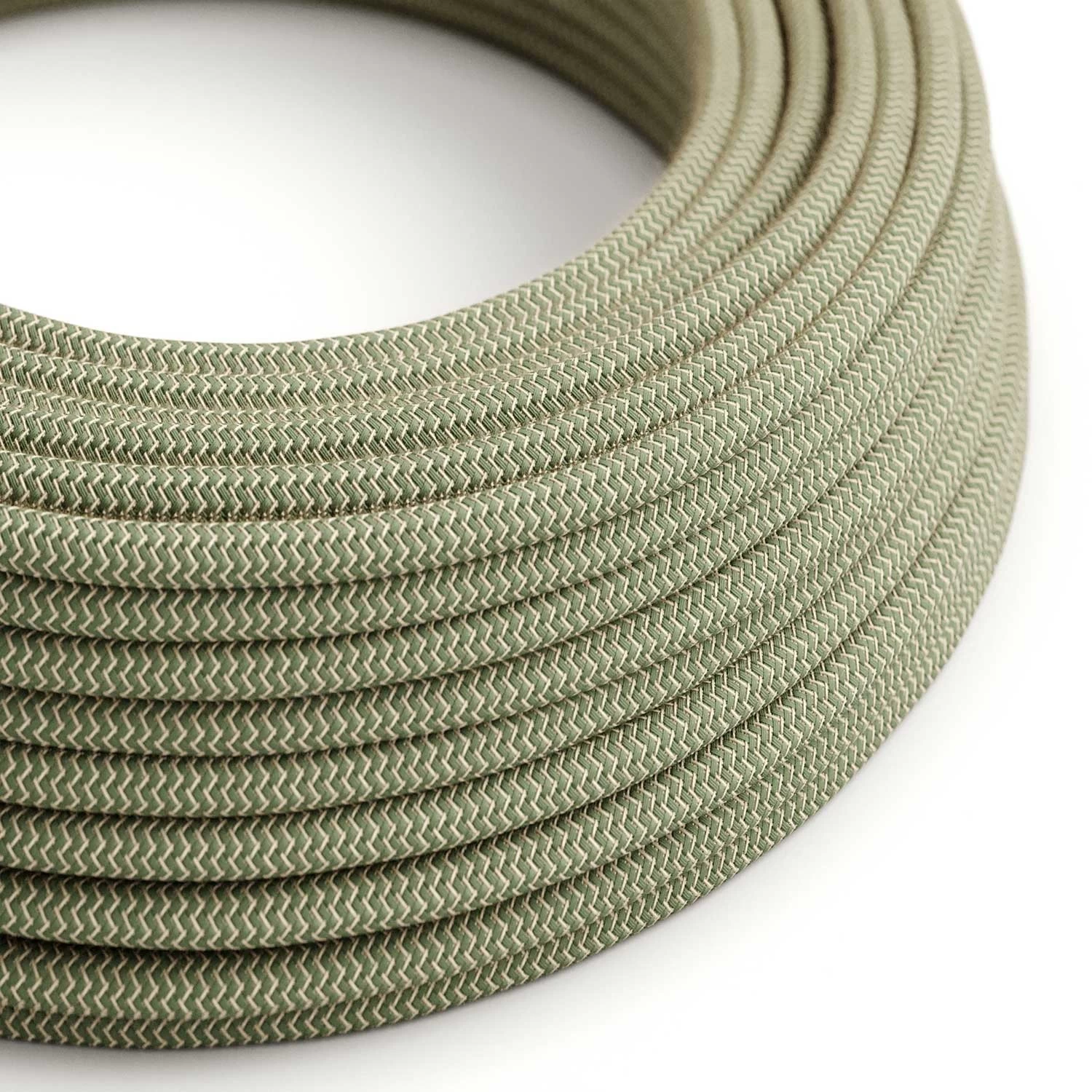 Cloth Covered Wire - Natural & Thyme Green Linen Chevron RD72 - UL Listed