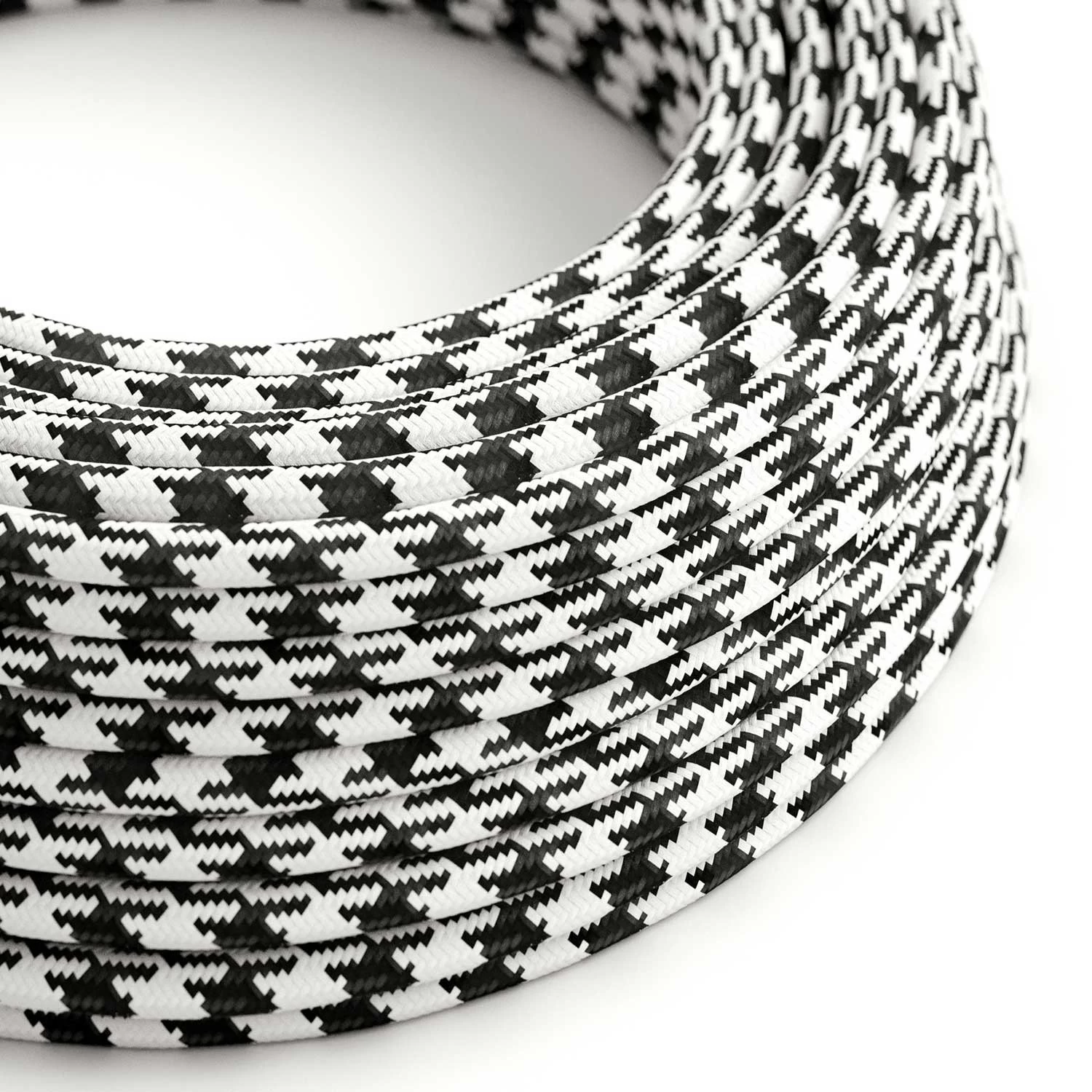 Cloth Covered Wire - Black & White Houndstooth RP04 - UL Listed