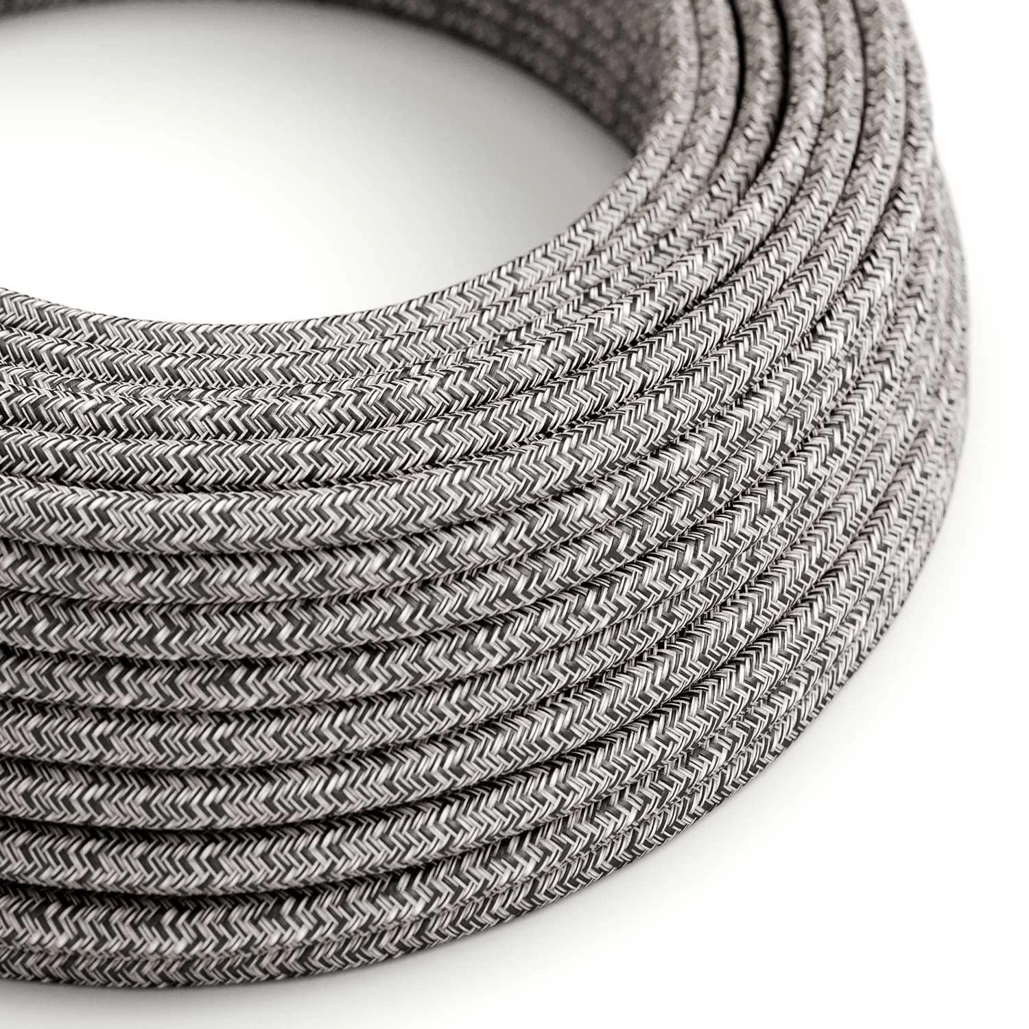 Cloth Covered Wire - Black Glitter Cotton & Natural Linen Tweed RS81 - UL Listed
