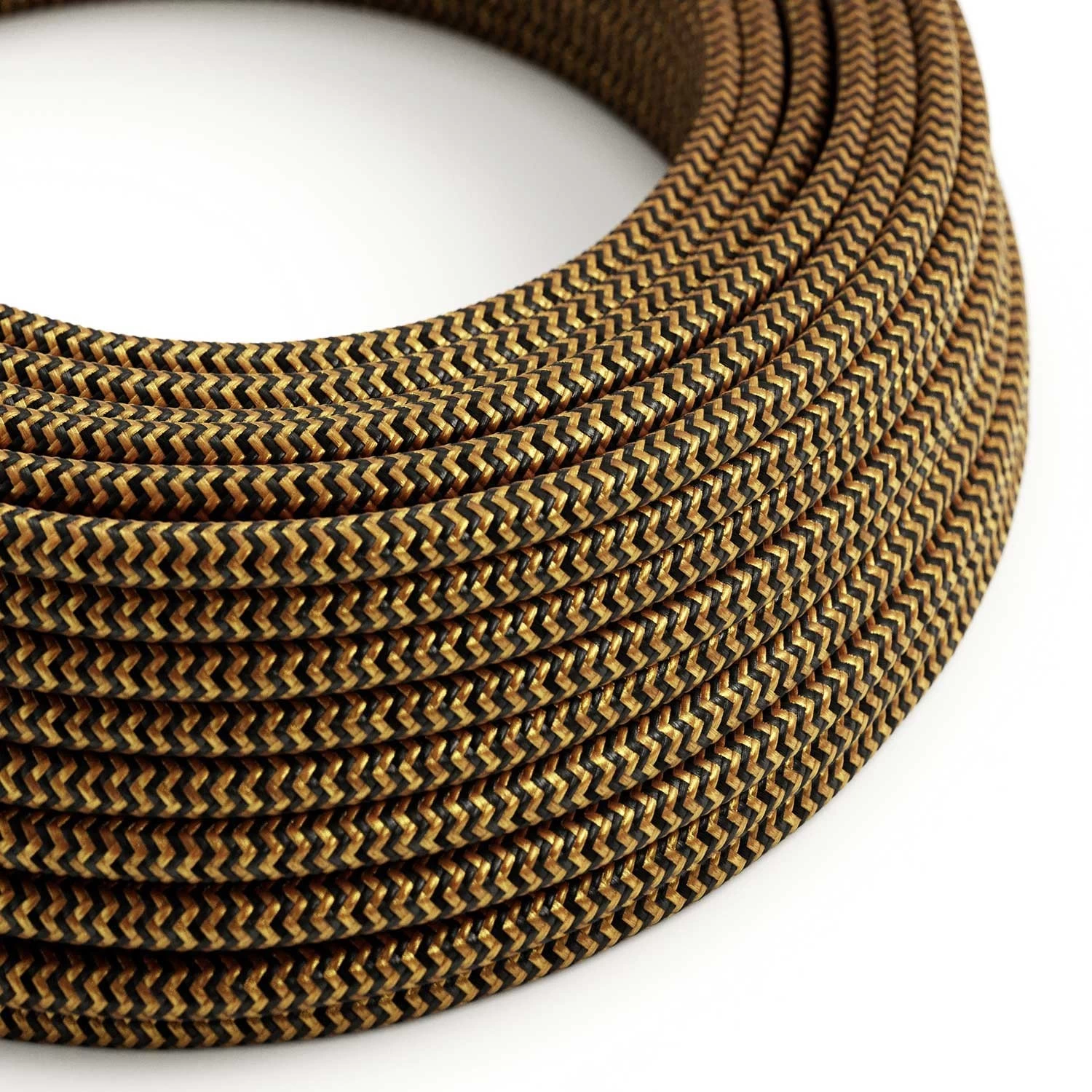 Cloth Covered Wire - Gold & Black Rayon Chevron RZ24 - UL Listed