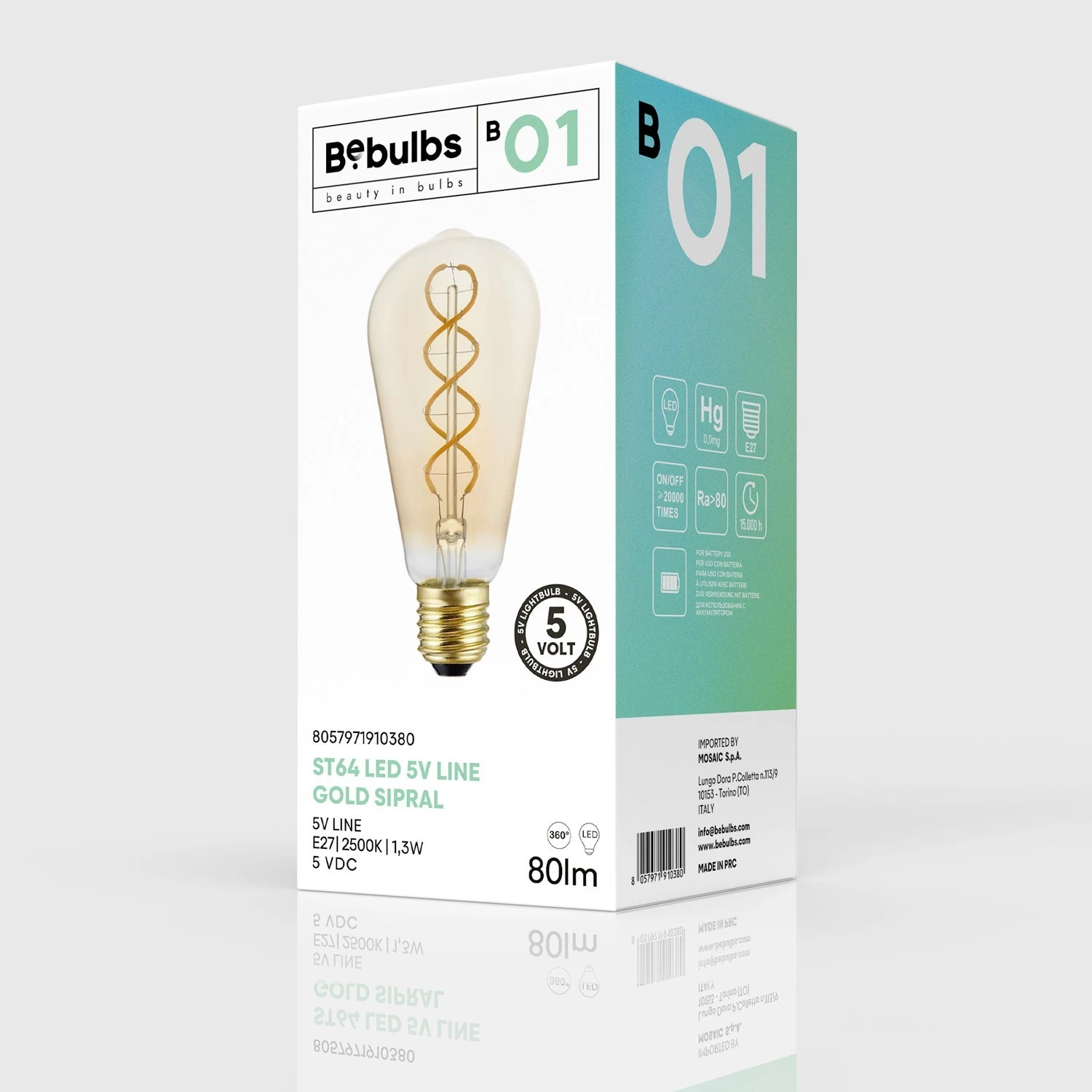 LED Light bulb gold B01 5V Collection Spiral Filament Edison ST64 1,3W E27 Dimmable 2500K