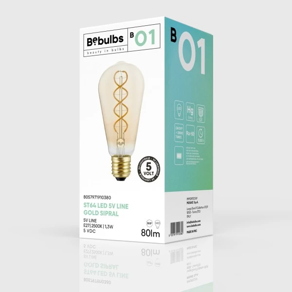 LED Light bulb gold B01 5V Collection Spiral Filament Edison ST64 1,3W E27 Dimmable 2500K