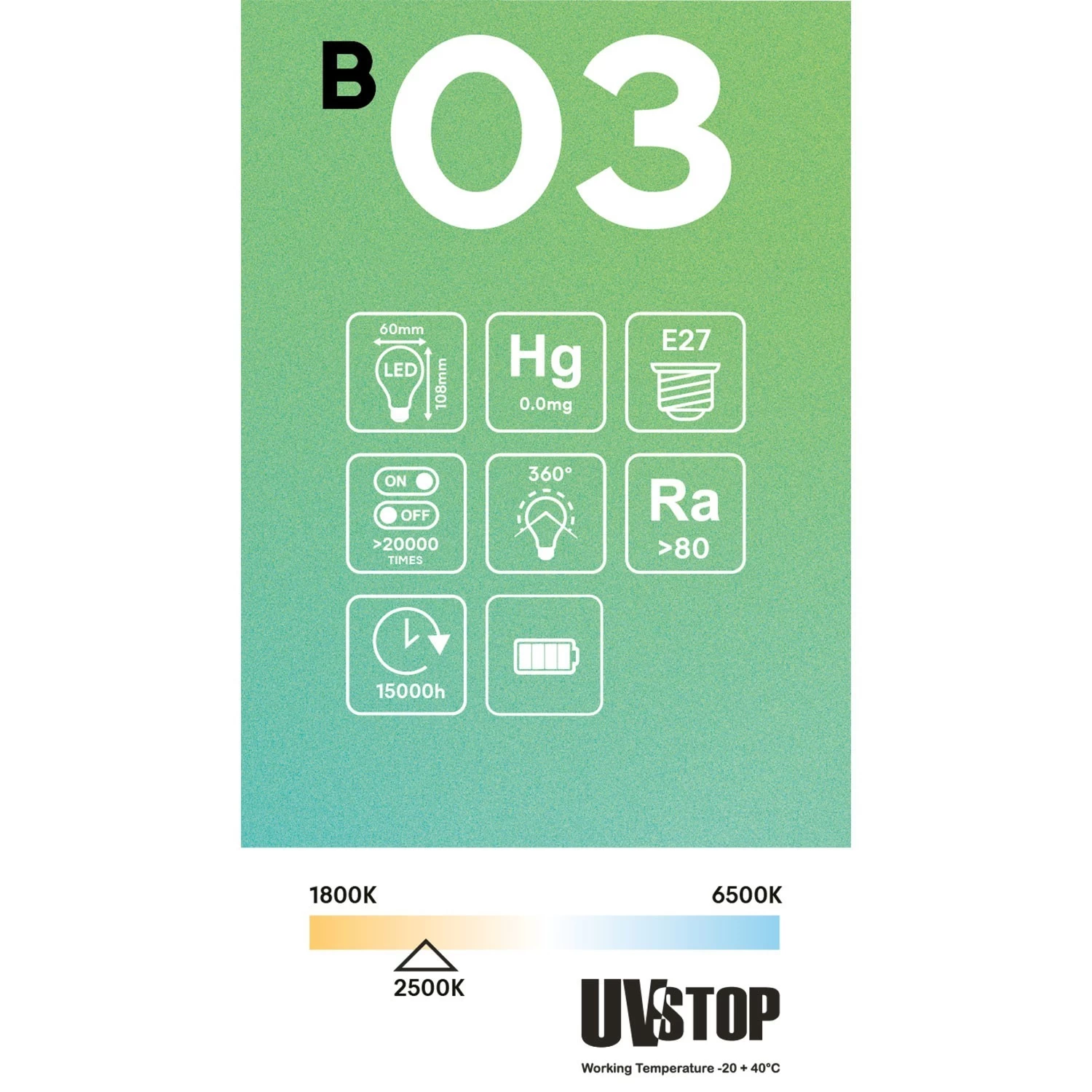 LED Light bulb Clear B03 5V Collection Vertical filament Drop A19 (A60) 1,7W E27 Dimmable 2500K