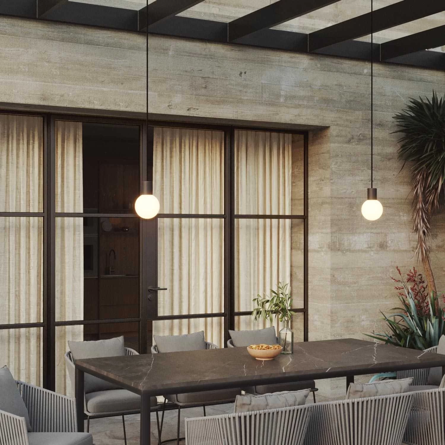 EIVA Outdoor Pendant Lamp, suitable for wet locations, with 2 drops and Unbreak-a-Ball unbreakable shades