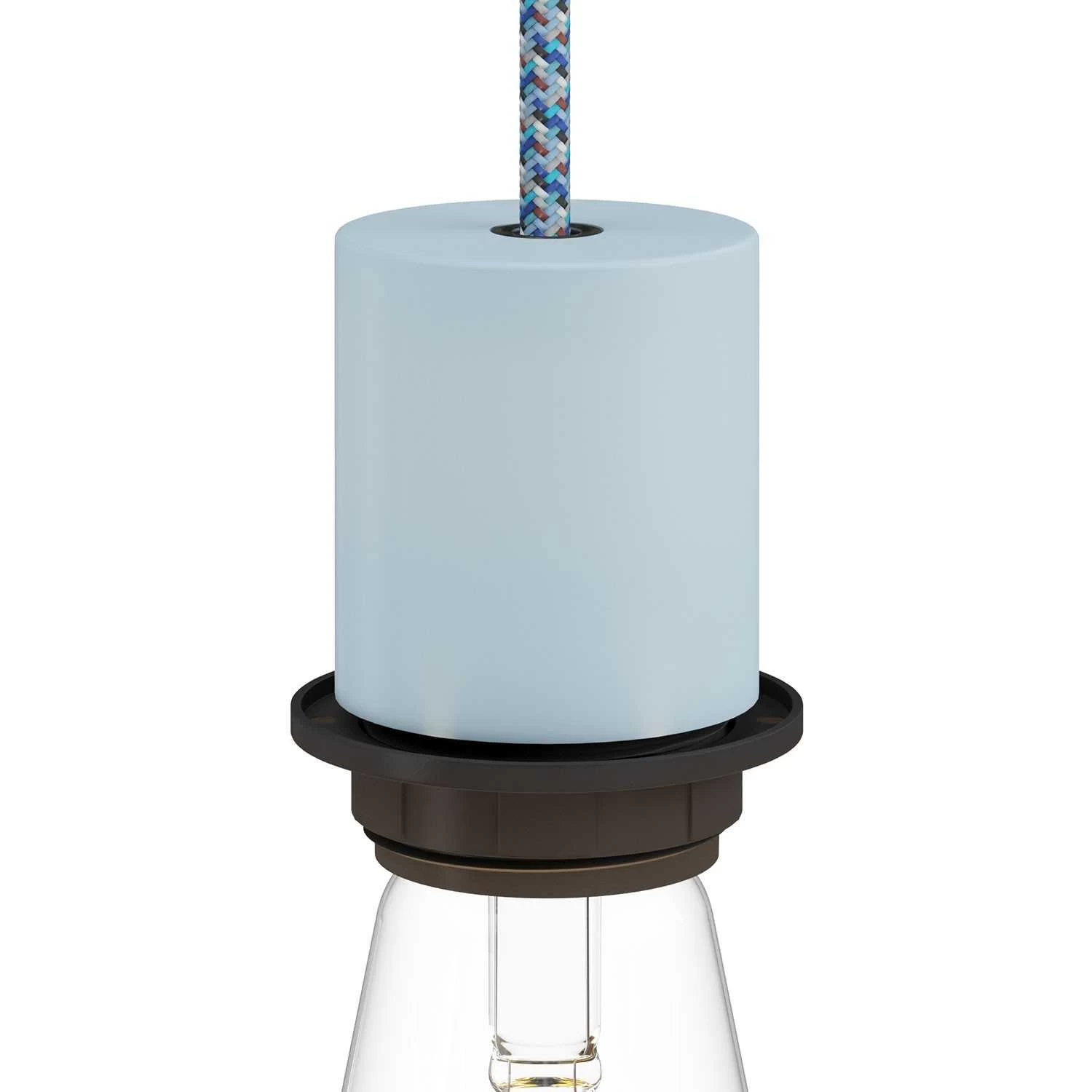 E26 semi-threaded metal socket kit with concealed cable clamp - Soft blue