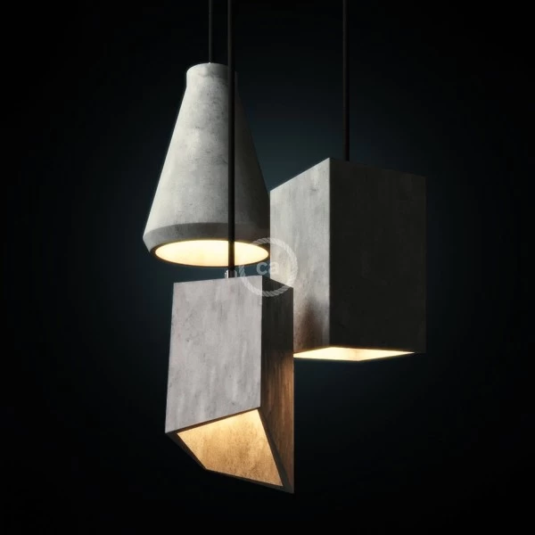 Cube Cement Pendant Lamp Shade | E26 Socket & Cable Retainer