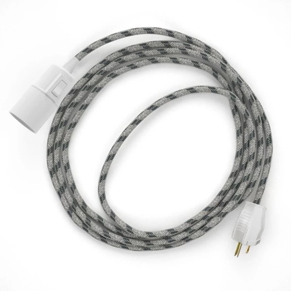 Plug-in Pendant with switch on socket | RD54 Natural & Charcoal Linen Stripe