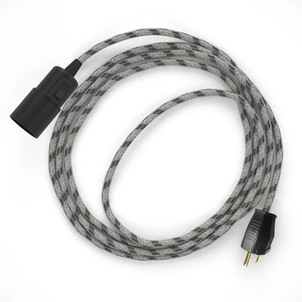 Plug-in Pendant with switch on socket | RD54 Natural & Charcoal Linen Stripe