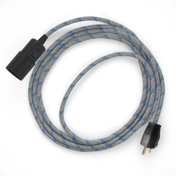 Plug-in Pendant with switch on socket | RD55 Natural & Blue Linen Stripe