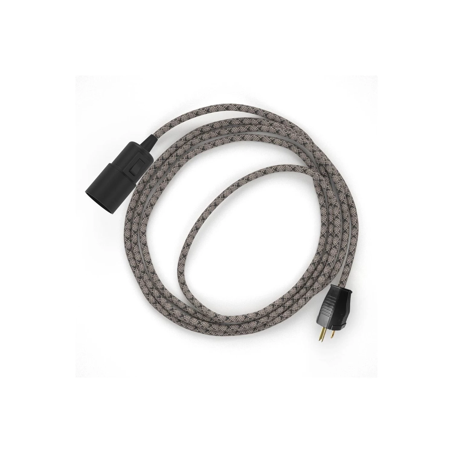Plug-in Pendant with switch on socket | RD64 Natural & Charcoal Linen CrissCross