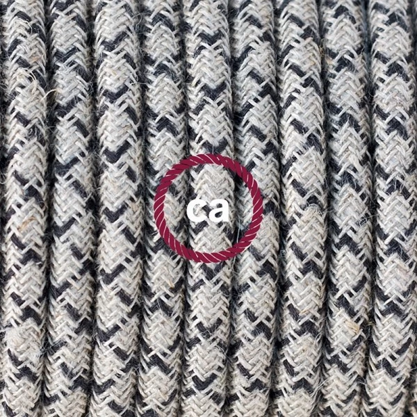 Plug-in Pendant with switch on socket | RD64 Natural & Charcoal Linen CrissCross