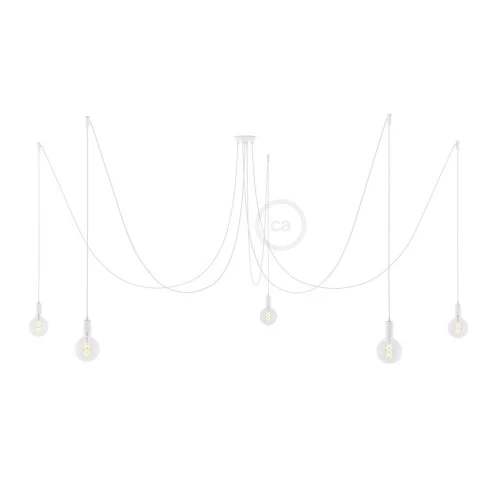 Spider, multiple suspension with 5 pendants, white metal, RM01 White cable