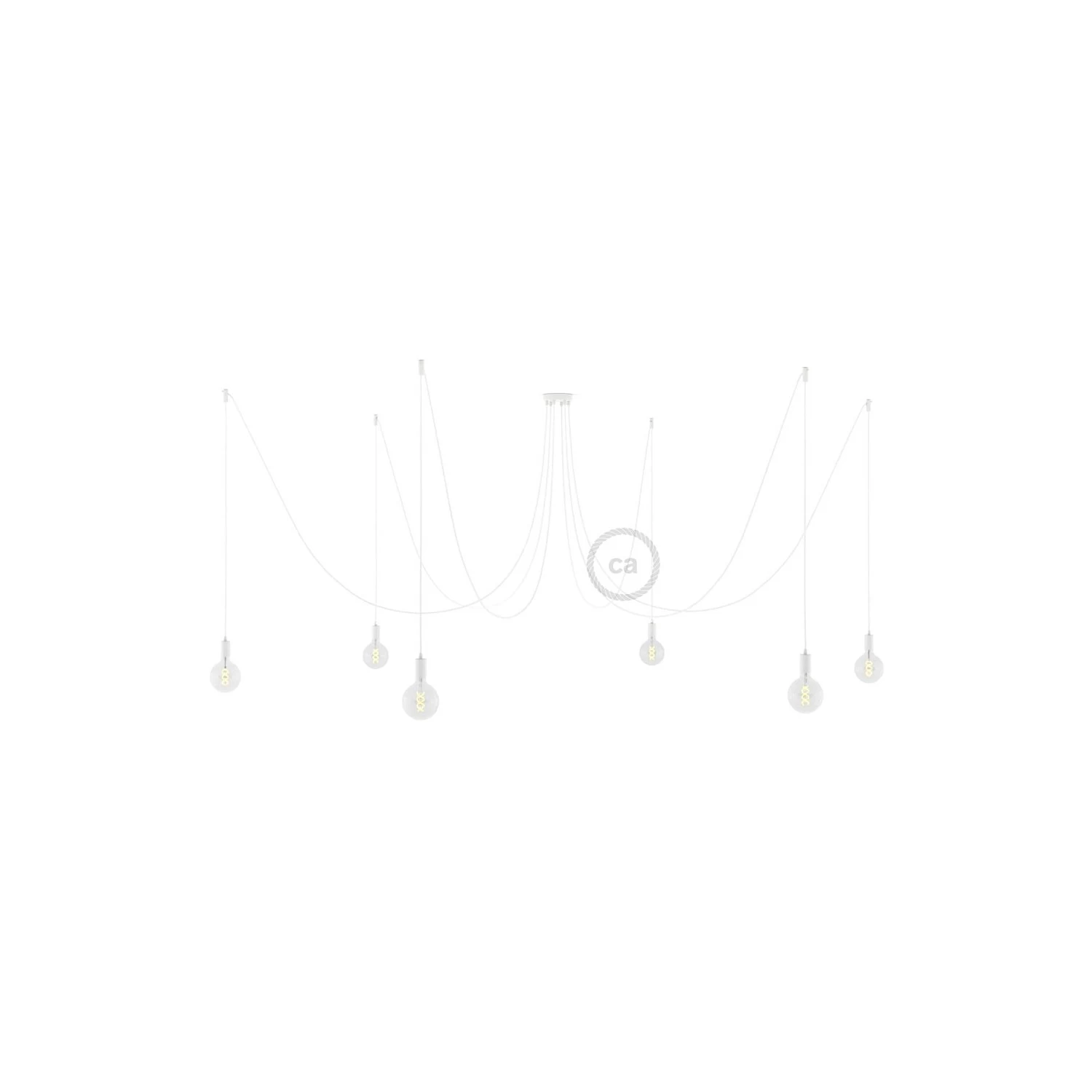 Spider, multiple suspension with 6 pendants, white metal, RM01 White cable