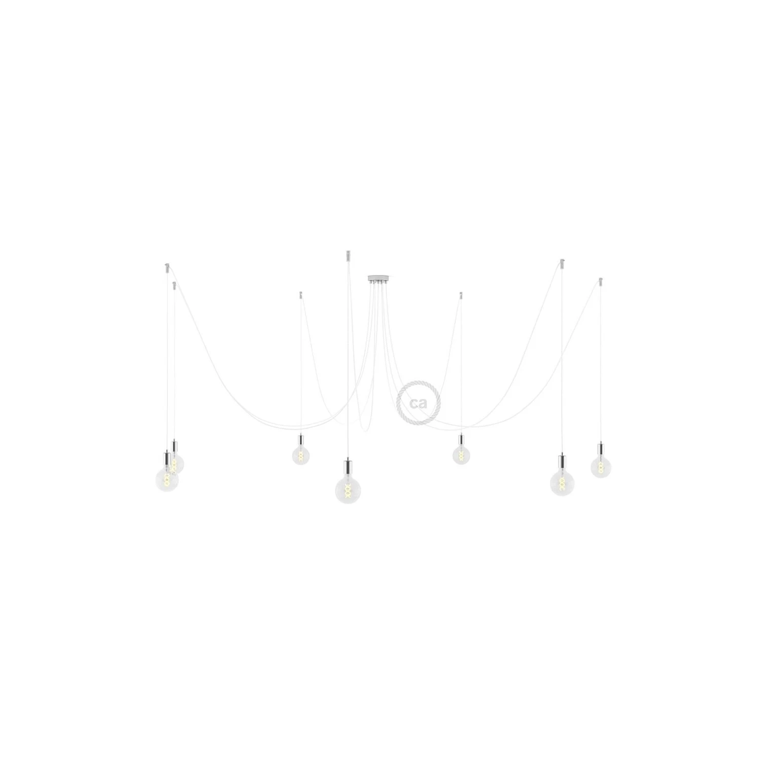 Spider, multiple suspension with 7 pendants, chromed metal, RM01 White cable