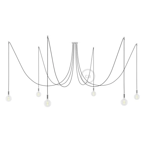 Spider, multiple suspension with 6 pendants, chromed metal, RM04 Black cable