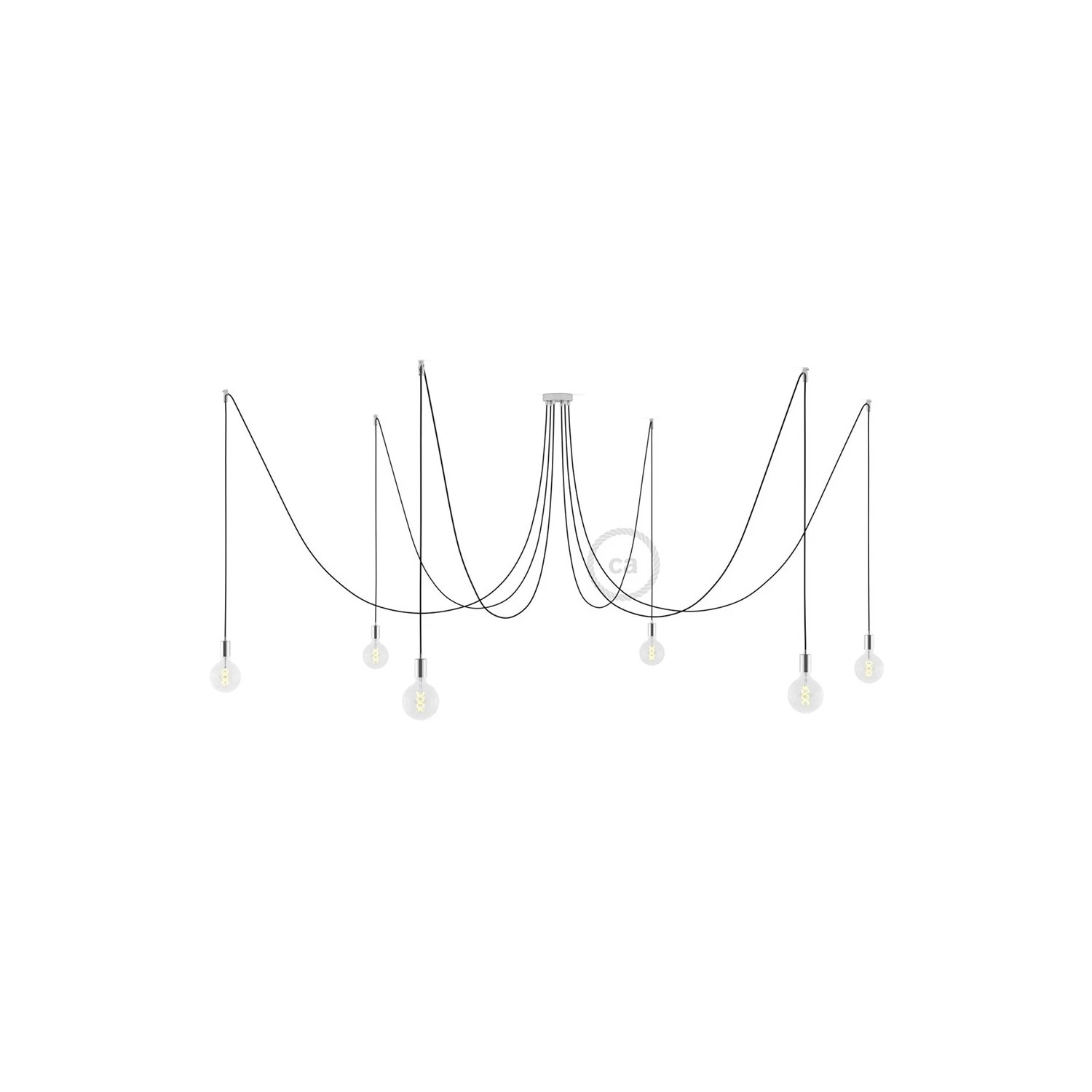 Spider, multiple suspension with 6 pendants, chromed metal, RM04 Black cable