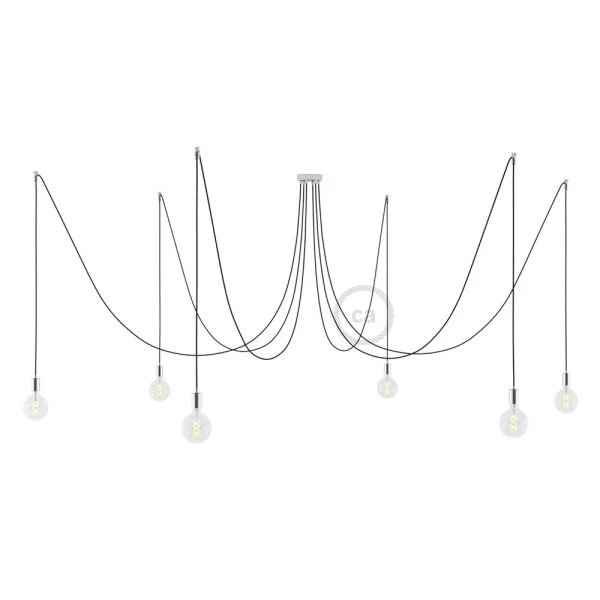 Spider, multiple suspension with 6 pendants, chromed metal, RM04 Black cable