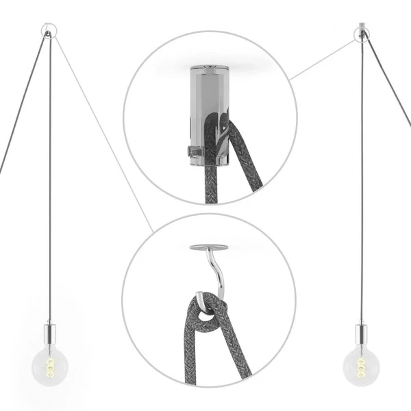 Spider, multiple suspension with 7 pendants, chromed metal, RM04 Black cable