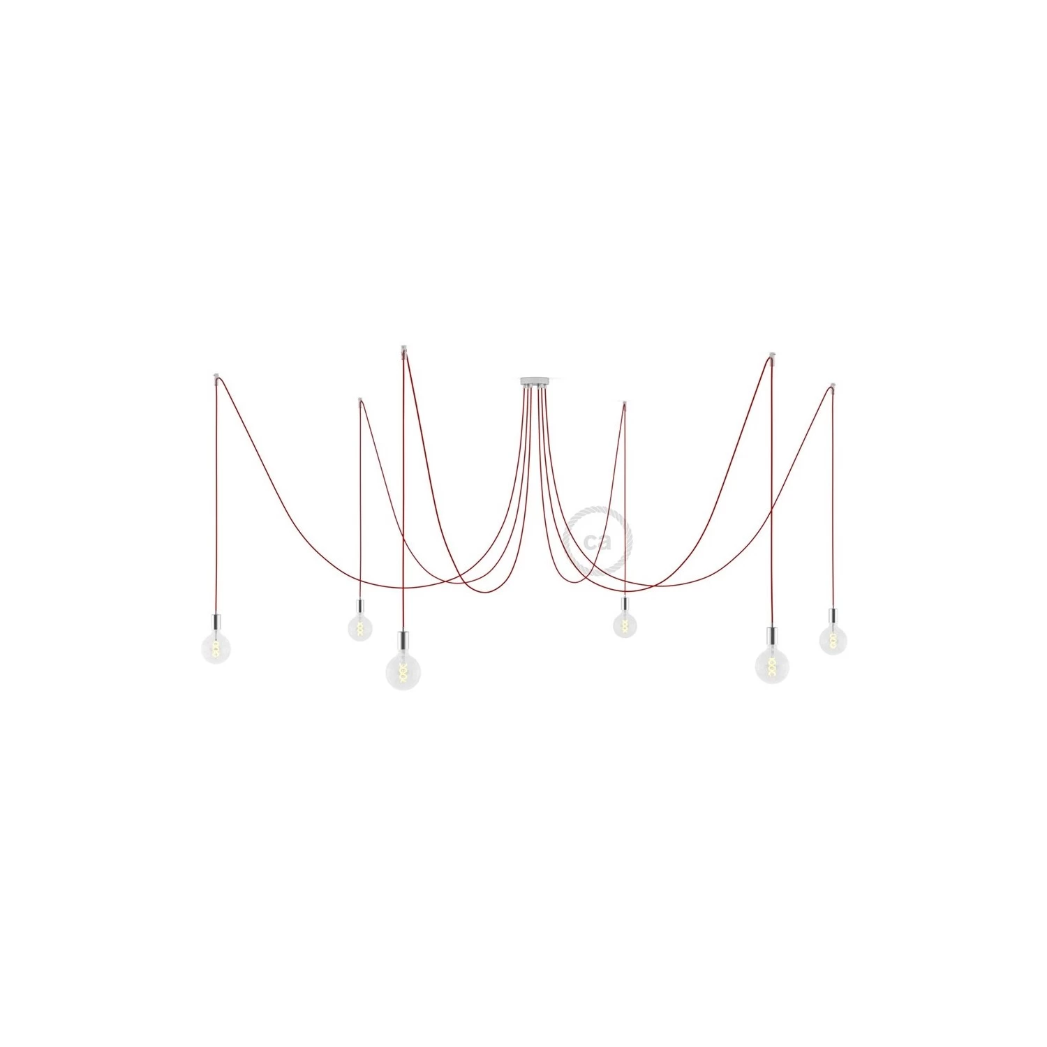 Spider, multiple suspension with 6 pendants, chromed metal, RM09 Red cable