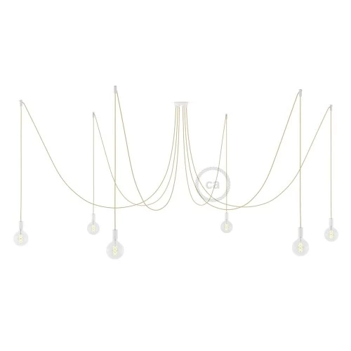 Spider, multiple suspension with 6 pendants, white metal, RN06 Jute cable