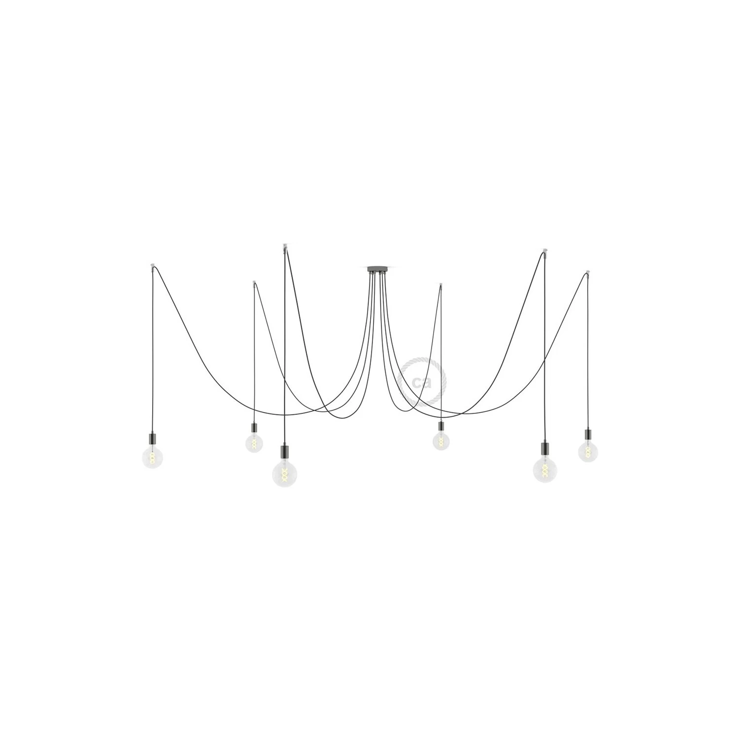 Spider, multiple suspension with 6 pendants, black pearl metal, RL03 Gray Glitter cable