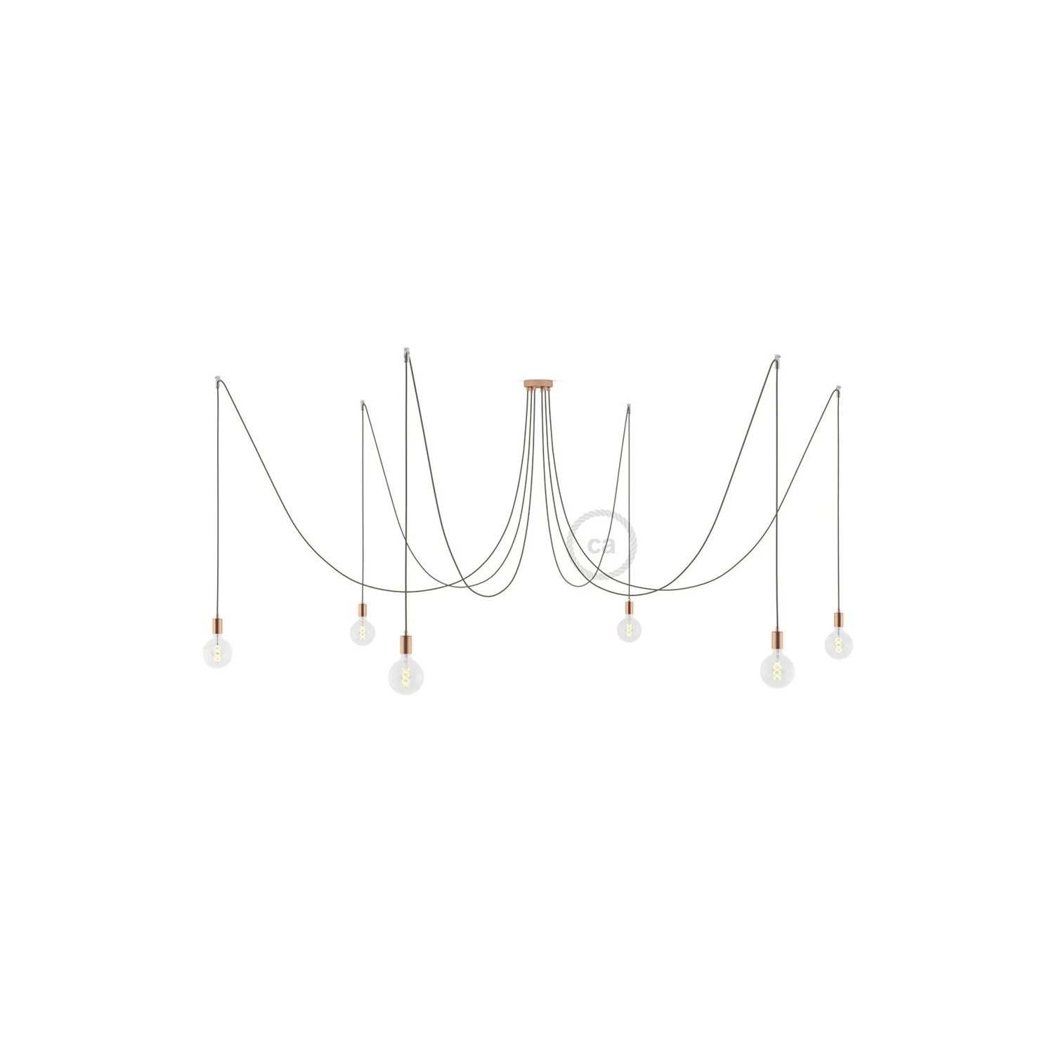 Spider, multiple suspension with 6 pendants, copper metal, RC63 Gray Green cable