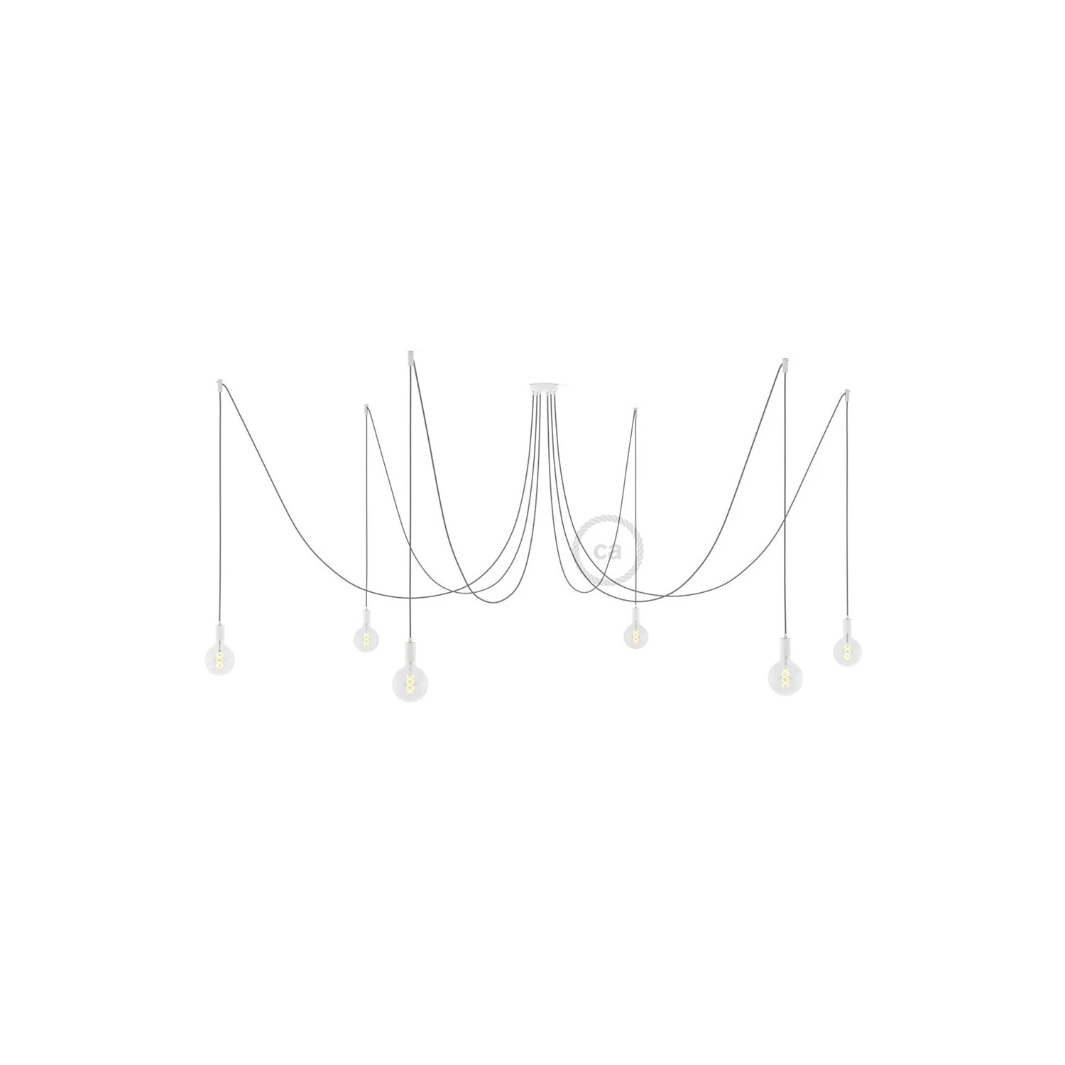 Spider, multiple suspension with 6 pendants, white metal, RN02 Gray cable