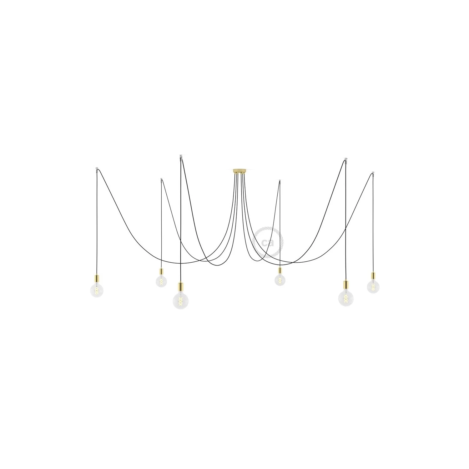 Spider, multiple suspension with 6 pendants, brass metal, RL04 Black Glitter cable