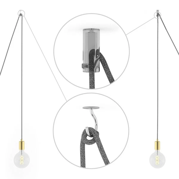 Spider, multiple suspension with 6 pendants, brass metal, RL04 Black Glitter cable