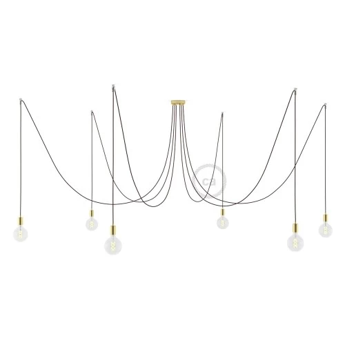 Spider, multiple suspension with 6 pendants, brass metal, RM19 Burgundy cable
