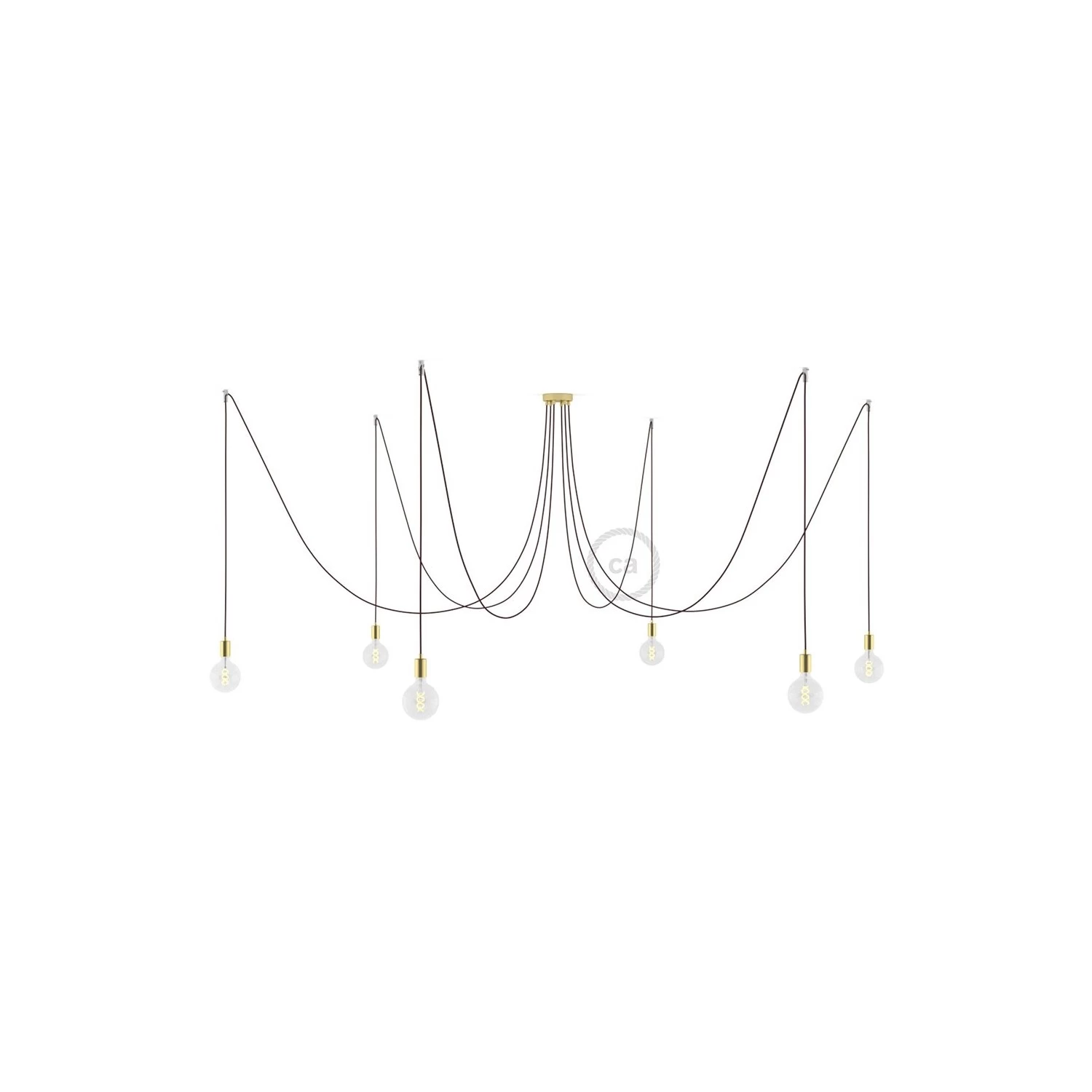 Spider, multiple suspension with 6 pendants, brass metal, RM19 Burgundy cable