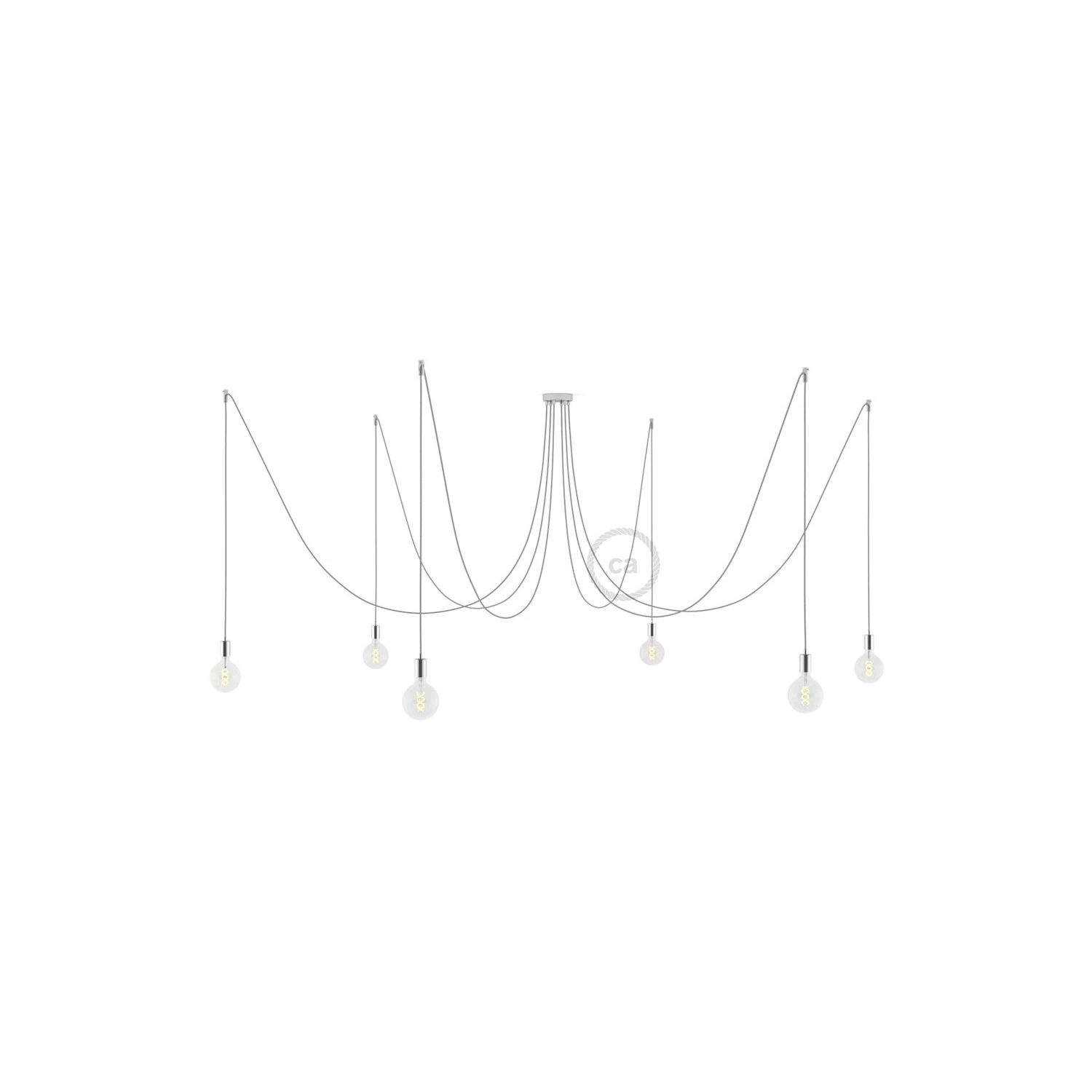 Spider, multiple suspension with 6 pendants, chromed metal, RL02 Silver Glitter