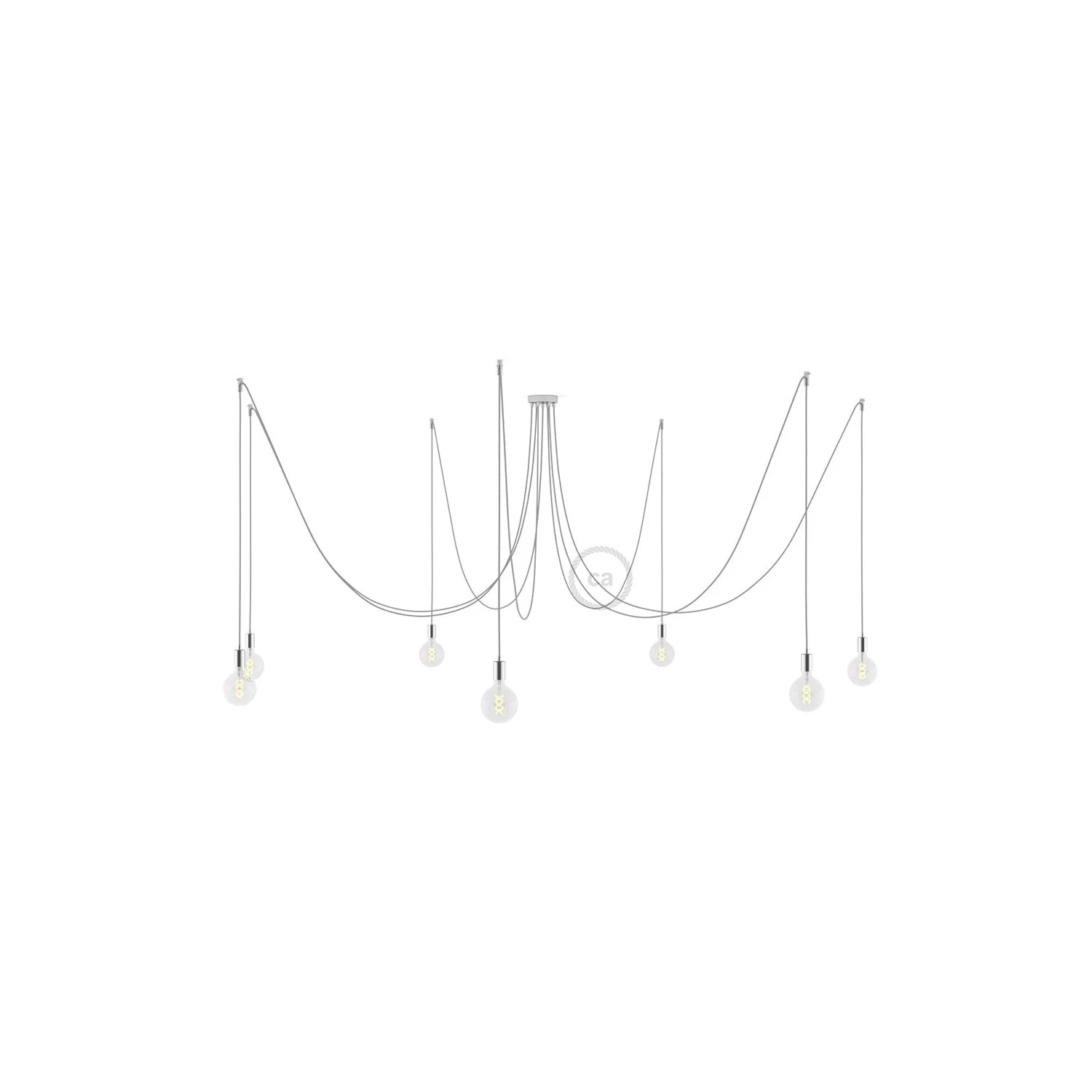 Spider, multiple suspension with 7 pendants, chromed metal, RL02 Silver Glitter