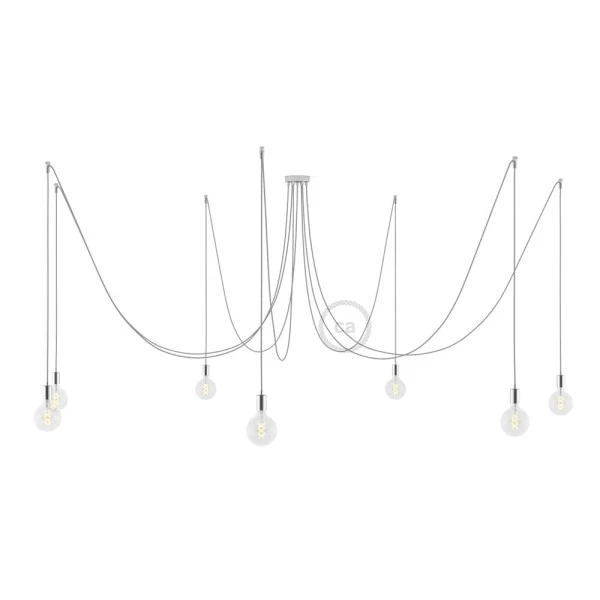 Spider, multiple suspension with 7 pendants, chromed metal, RL02 Silver Glitter