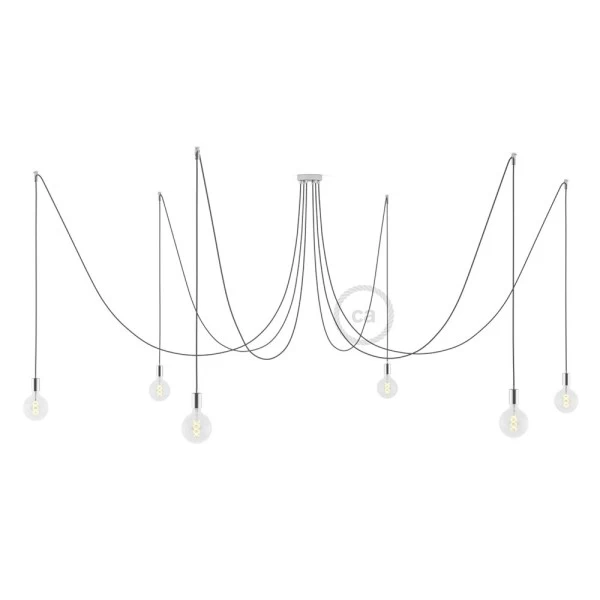 Spider, multiple suspension with 6 pendants, chromed metal, RS81 Black Glitter